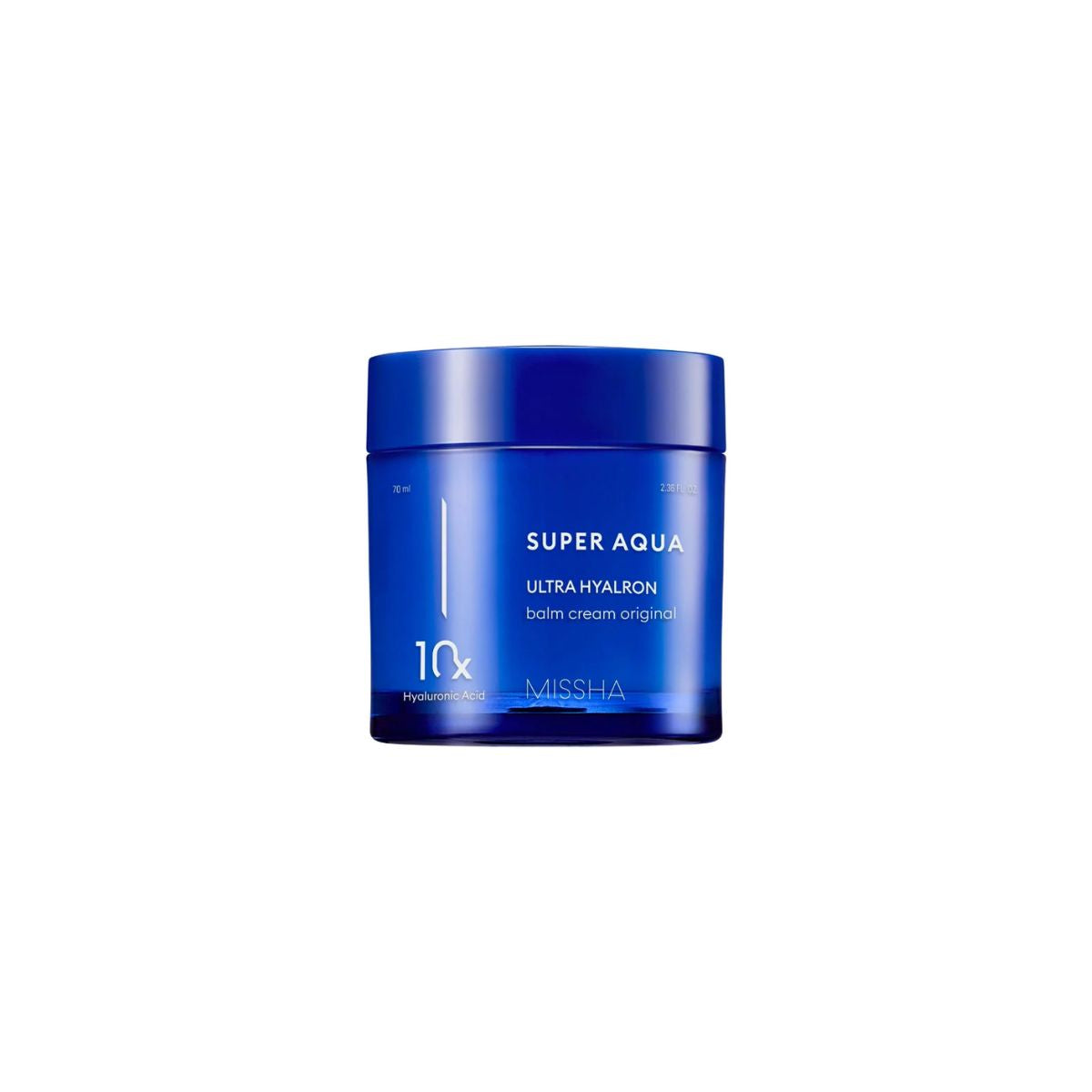 Missha Super Aqua Ultra Hyalron Balm Cream 70ml face moisturizer jar with smooth, hydrating cream inside.