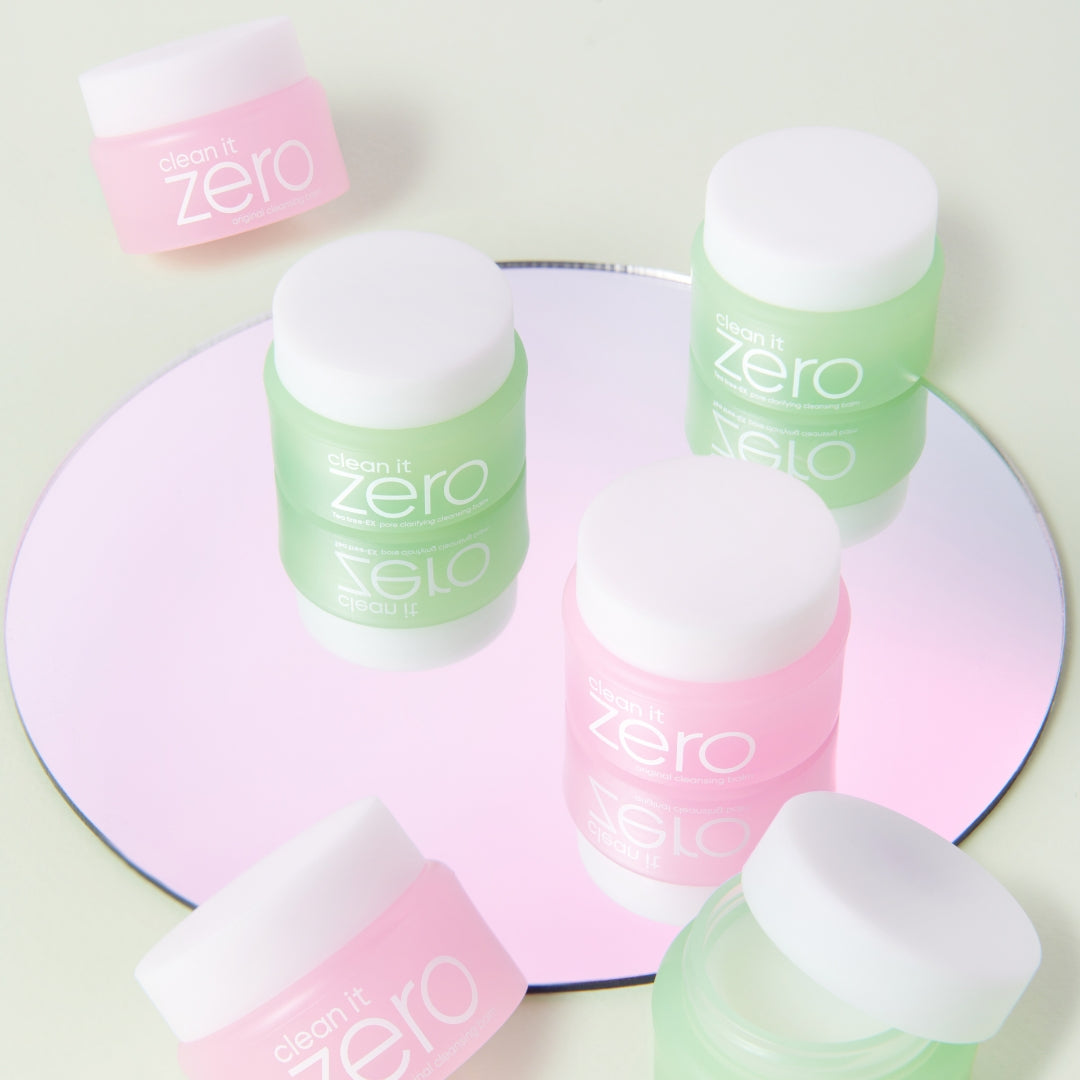Banila Co Clean It Zero miniature cleansing balm set with two 7ml oil and balm cleansers in small jars.