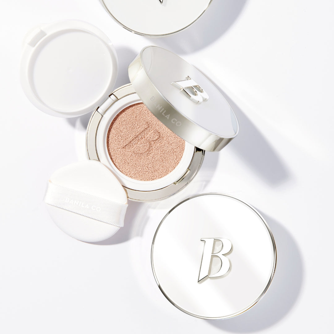 Banila Co Covericious Ultimate White Cushion foundation in 14g with SPF 38PA, showing the compact with white finish and applicator.