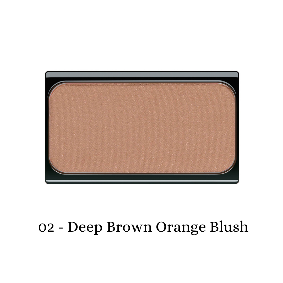 ARTDECO blush in deep brown-orange shade, showing a smooth powder blush with warm, earthy tones for natural makeup looks.