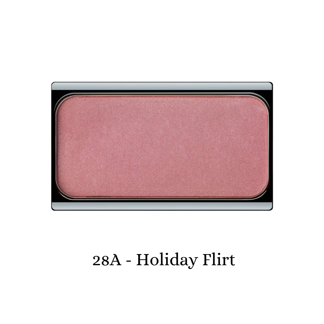 ARTDECO blush in holiday flirt shade, showing a compact with soft pink powder for a natural, radiant makeup look.