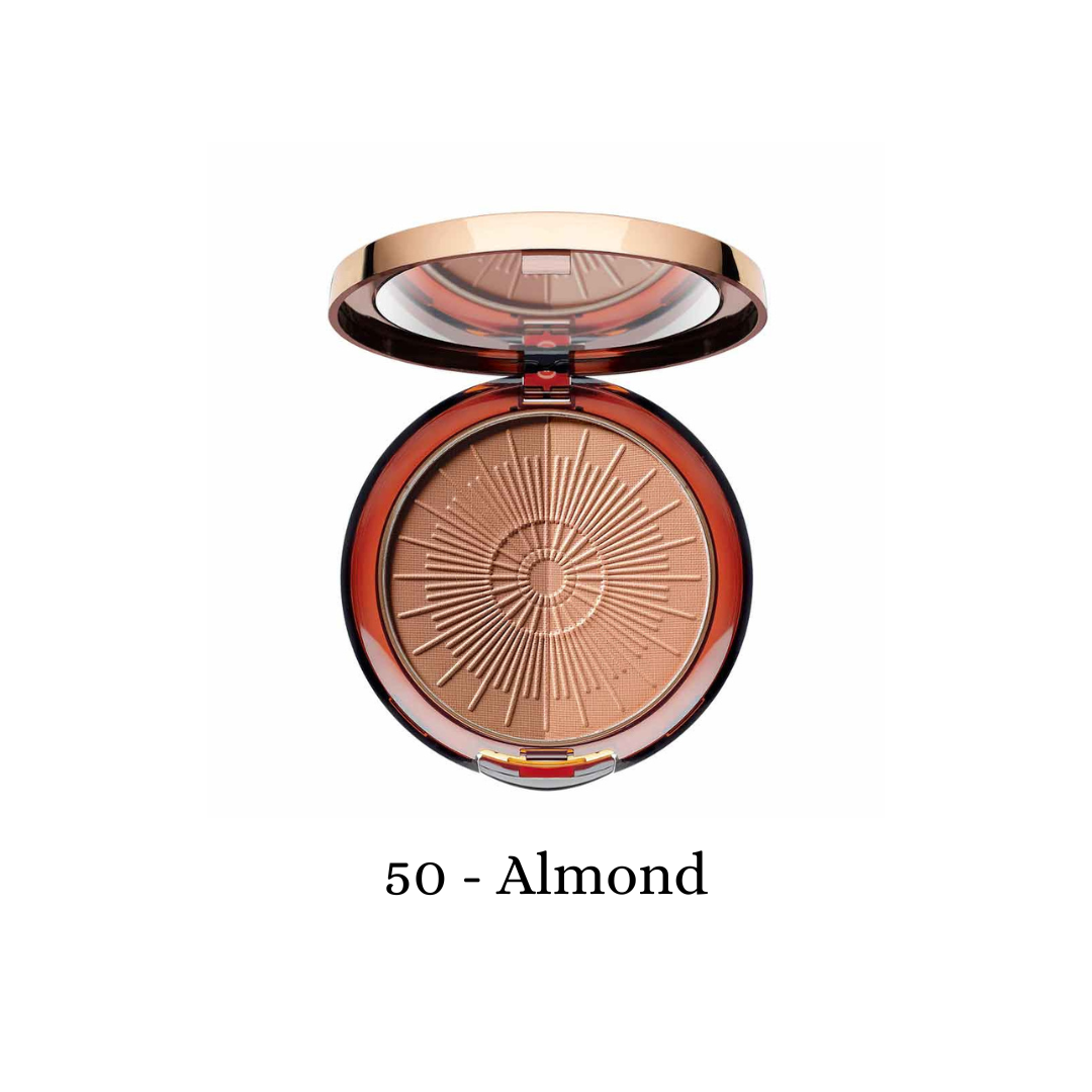 ARTDECO long-lasting bronzing powder compact for contouring, featuring a smooth, natural almond-toned shade for radiant skin.