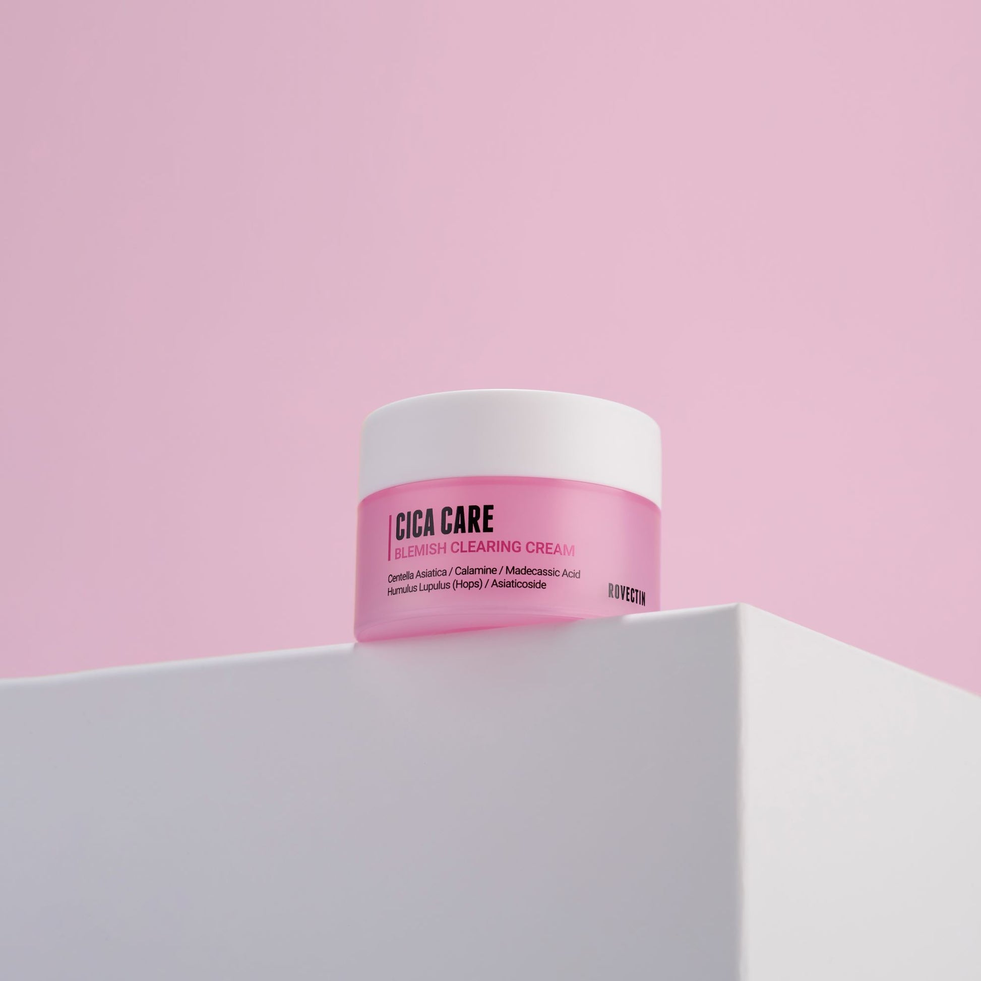 Rovectin Cica Care Blemish Clearing Cream 50ml face moisturizer in a jar with a white and green label.
