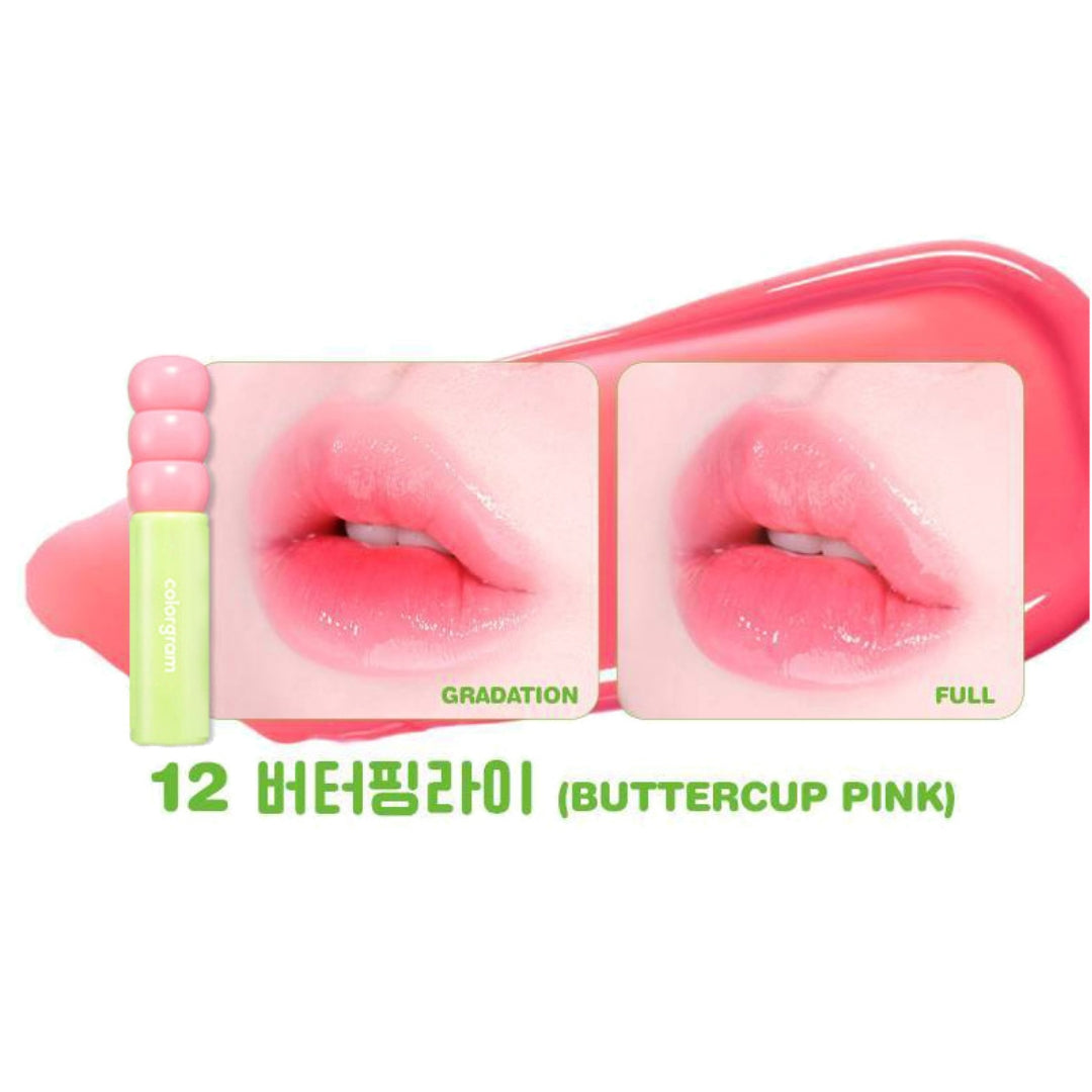 Colorgram Fruity Glass Lip Tint in Buttercup Pink, creamy, glossy lip product with a fruity tint and glass-like finish.