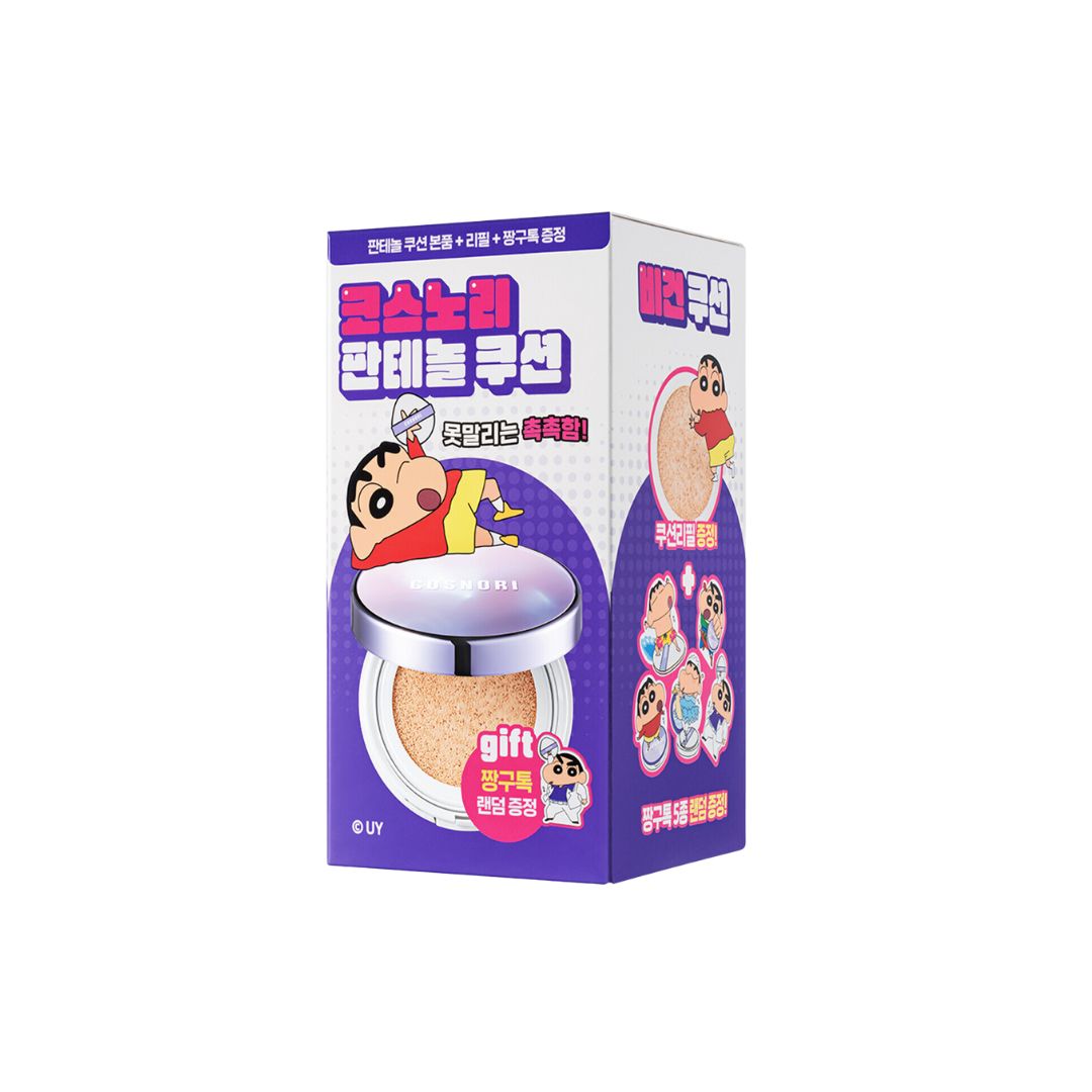 COSNORI Panthenol Barrier Cushion Foundation 02 Beige refill with Zzanggu gift, showing the compact and cushion applicator.