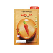 Bring Green Carrot Vita Fresh Sheet Mask showing a close-up of the orange carrot-themed mask on a white background.