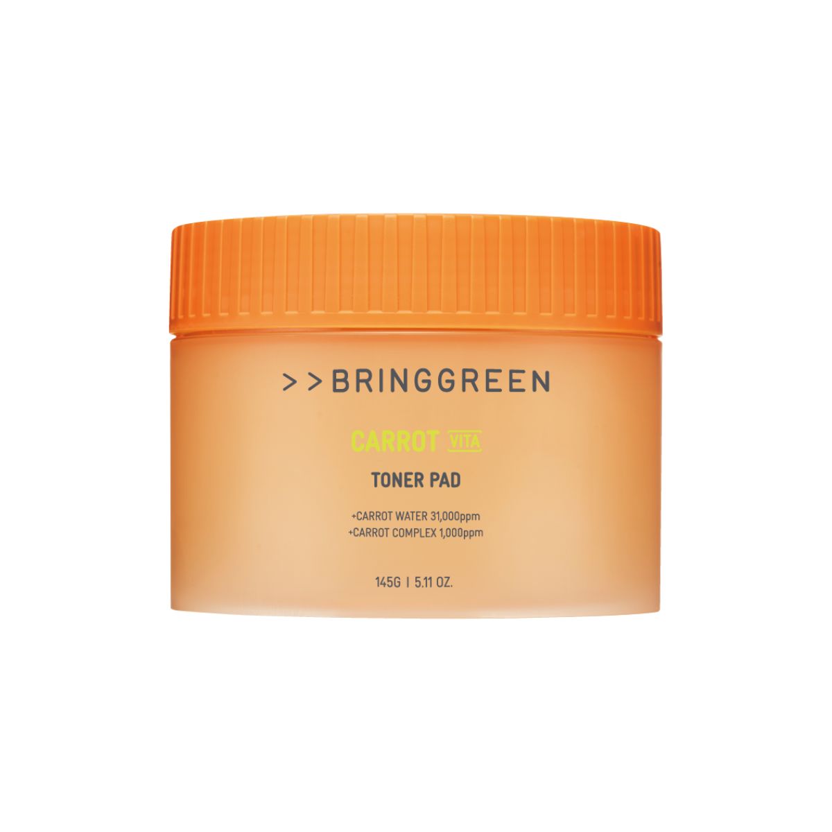 Bring Green Carrot Vita Toner Pads, set of 60, exfoliating toner pads with carrot extract for refreshing skincare.