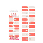 Close-up of glossy Christon gel nail strips by Glossy Blossom, showcasing vibrant, colorful nail art on natural nails.