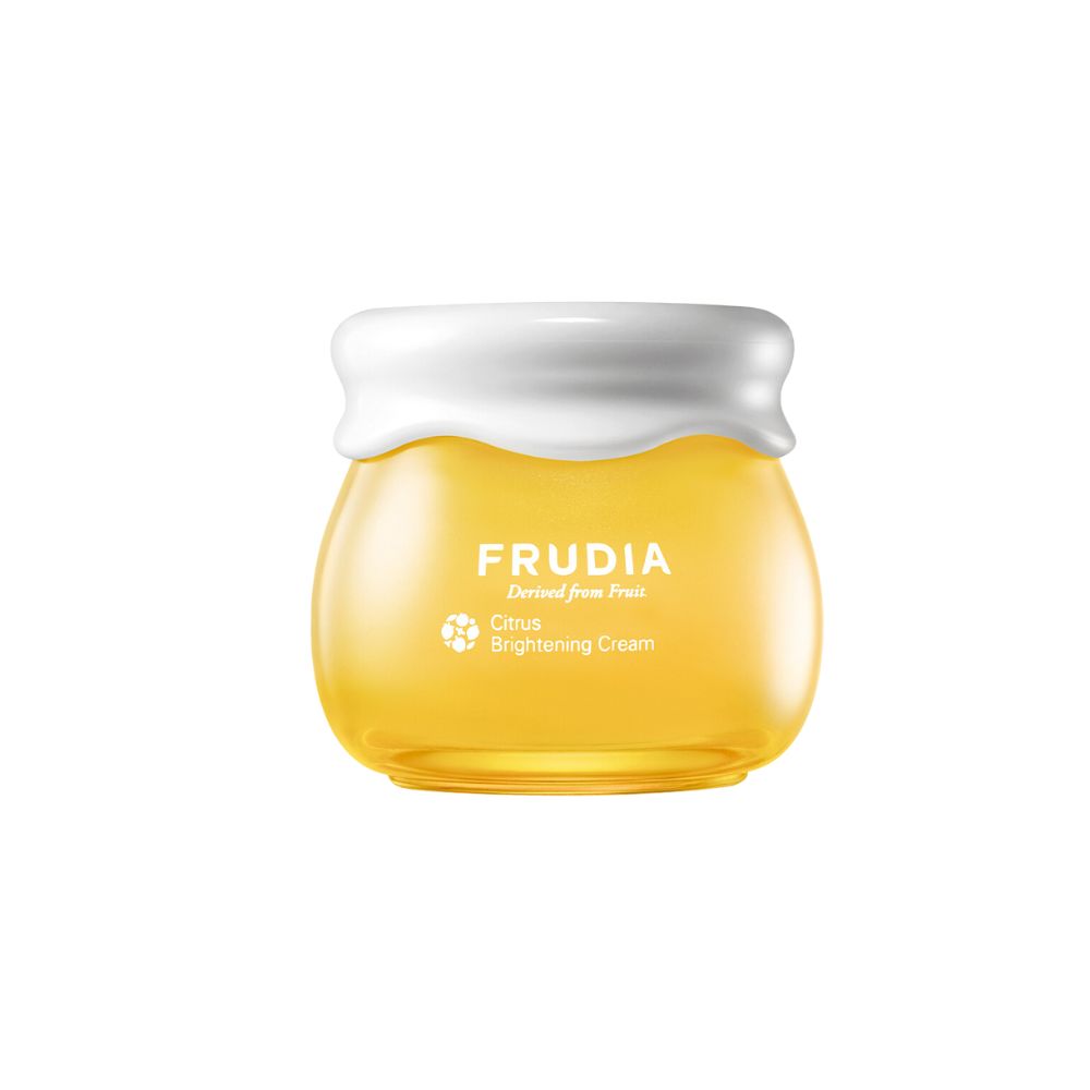 Frudia Citrus Brightening Cream in 55g jar, showing the creamy face moisturizer with citrus extract for radiant skin.