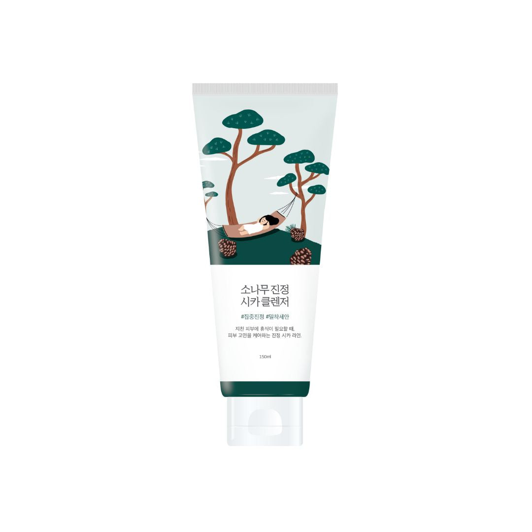 Round Lab Pine Calming Cica Gel & Foam Cleanser in 150ml, showing the clear gel and foam textures in the bottle.
