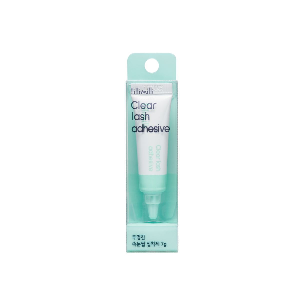 Fillimilli Clear Lash Adhesive 7g for eyelid tape and lash application, showing the adhesive tube with clear formula.
