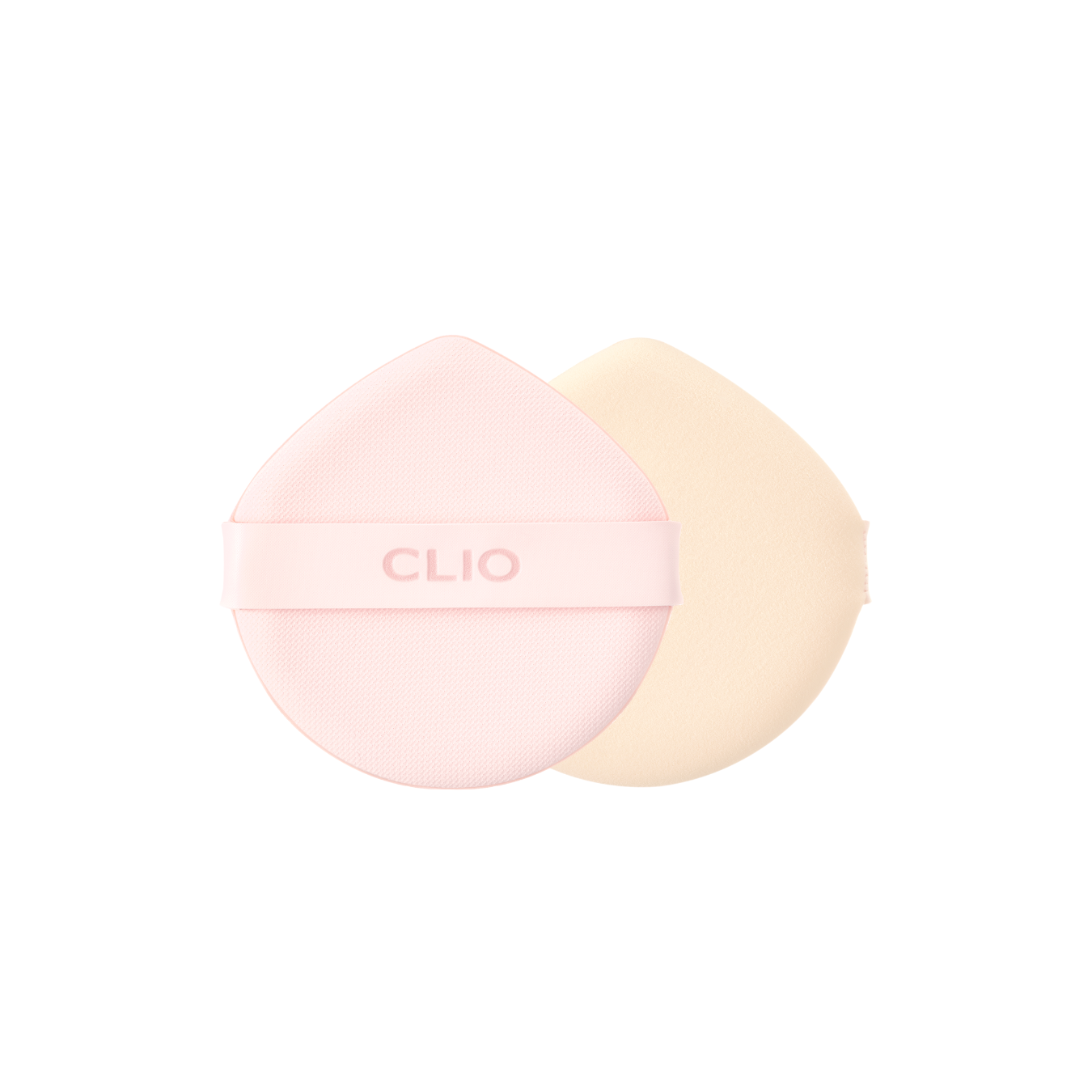 Three pink Clio Kill Cover Cushion puffs and sponges for makeup application, shown individually on a white background.