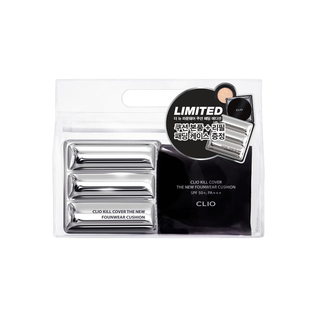 Clio Kill Cover The New Founwear Cushion foundation with refill in packaging, showcasing the cushion case and branding.