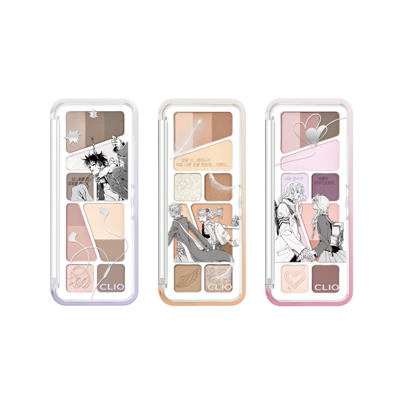 Clio Pro Eye Palette Air Unplugged Boy Collabo eyeshadow palette with neutral and vibrant shades, open display showing color options.