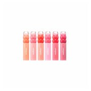 Colorgram Fruity Water Tint lip tint in six shades, featuring vibrant and fruity-colored lips on a natural background.