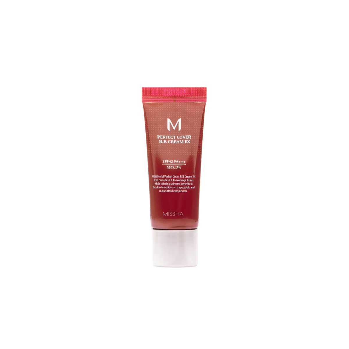 Missha M Perfect Cover BB Cream EX 20ml tube with beige shade and product labeling visible.