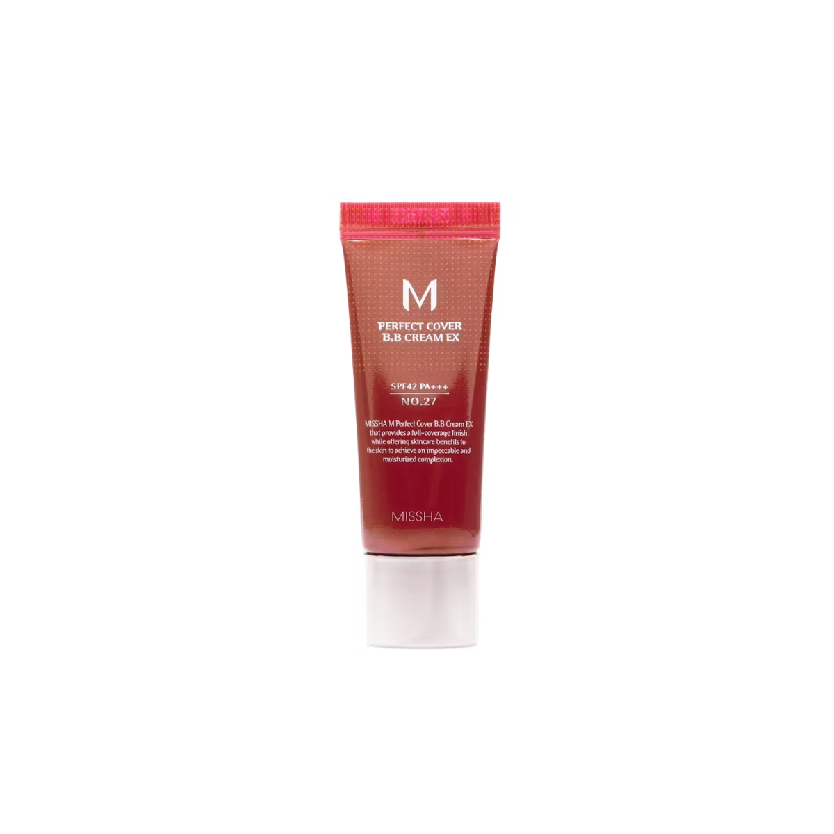 Missha M Perfect Cover BB Cream EX 20ml tube with sleek packaging, ideal for smooth, natural skin coverage and brightening.