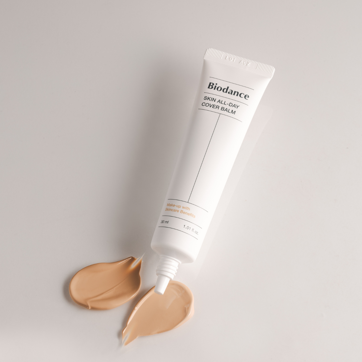 Biodance Skin All-day Cover Balm BB Cream in 30ml tube, smooth application, natural skin tone, and lightweight texture.