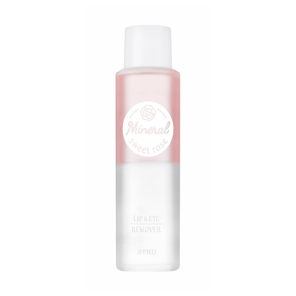 A'pieu Mineral Lip and Eye Makeup Remover bottle with clear liquid and applicator for gentle makeup removal.