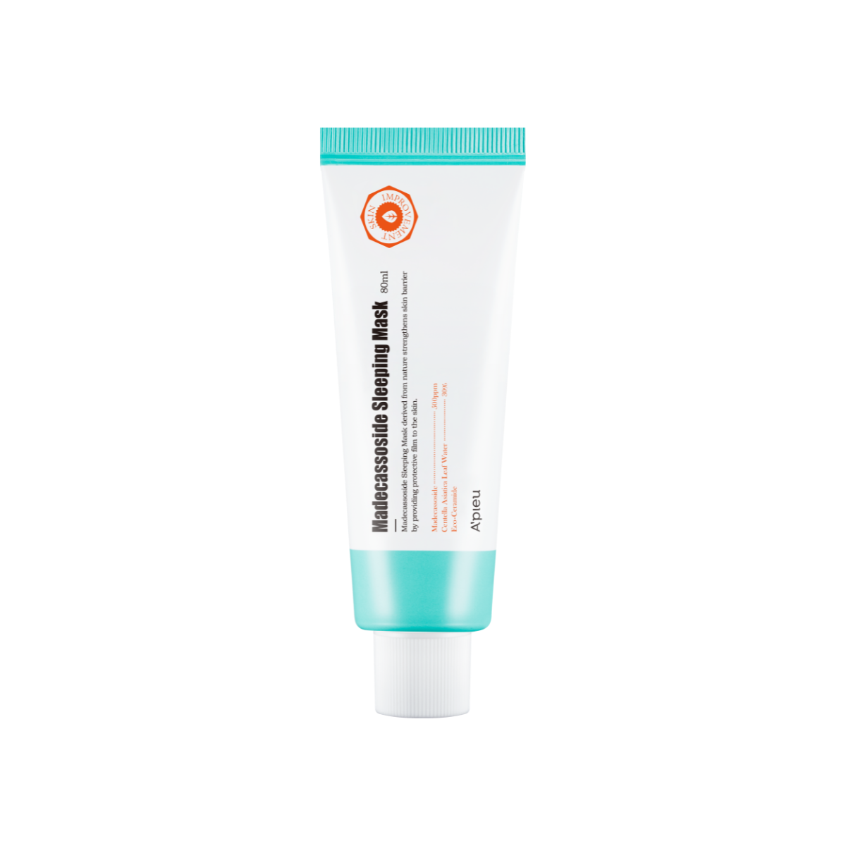 A'pieu Madecasoside Sleeping Mask 80ml in a white jar with a silver lid, designed for overnight skin hydration and repair.