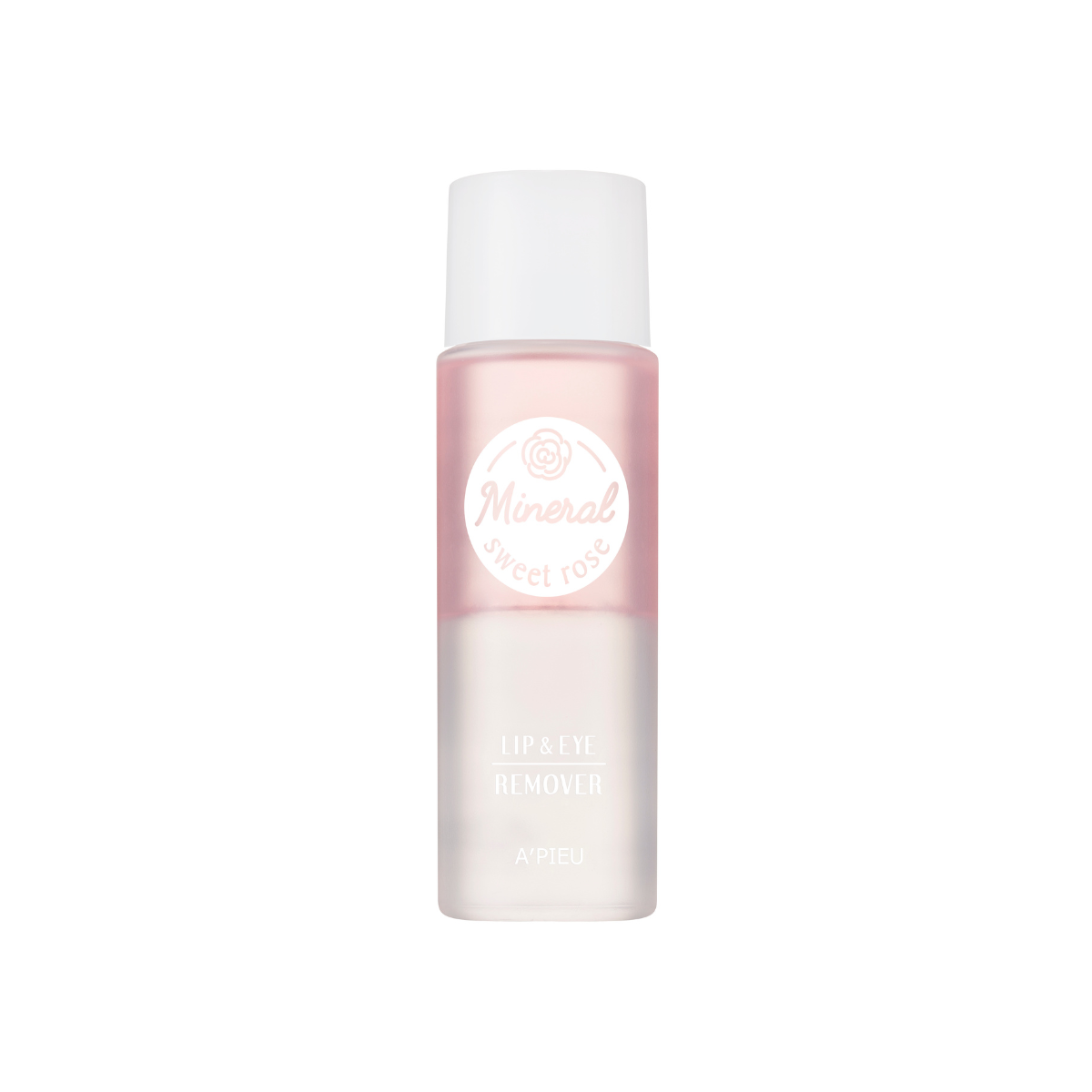 A'pieu Mineral Lip & Eye Remover bottle with a clear liquid makeup remover for lips and eyes in a sleek container
