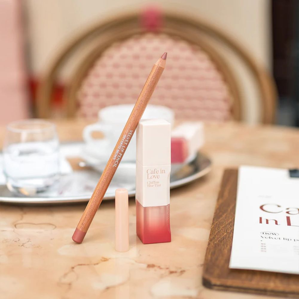 Clio Velvet Lip Pencil Set featuring various shades of lip liner pencils on a neutral background.
