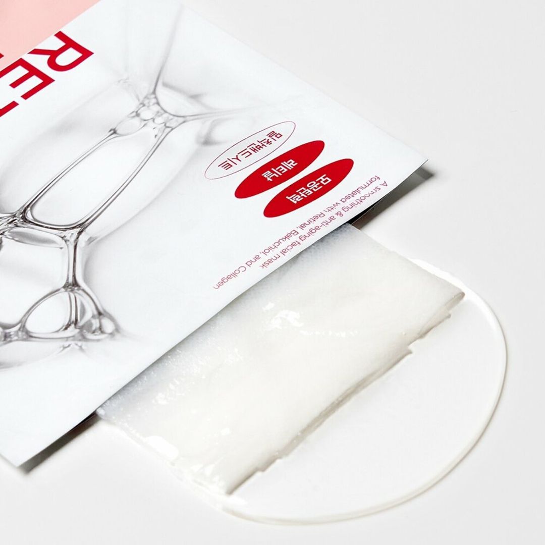 Dermatory Pro Vita-A Retinal Derm Band Sheet Mask applied on face, showcasing its hydrating and soothing skincare benefits.