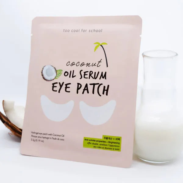 Too Cool For School Coconut Oil Serum Eye Patch pair with soothing gel pads for under-eye hydration and revitalization.