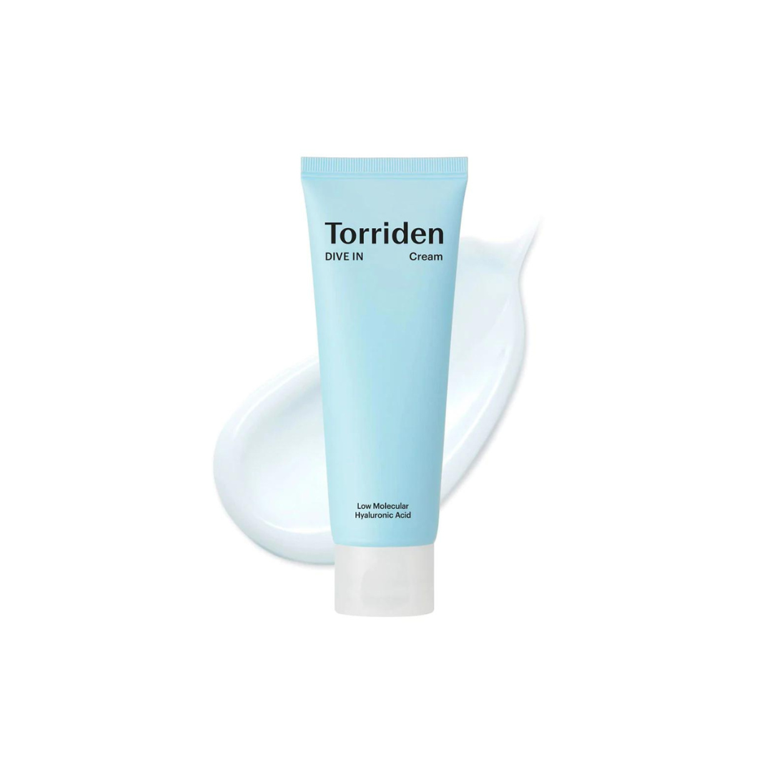 Torriden DIVE-IN Low Molecular Hyaluronic Acid Face Moisturiser in an 80ml jar with a smooth, hydrating cream texture.