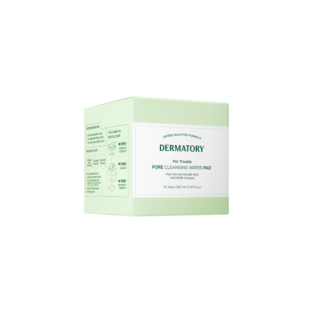 Dermatory Pro Trouble Pore Cleansing Water Pads, 70pcs, close-up of cleansing tissues designed for deep pore cleaning and skin refreshment.