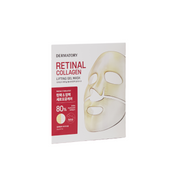 Dermatory Retinal Collagen Lifting Gel Mask sheet mask showing a relaxing face of a woman with the mask applied.