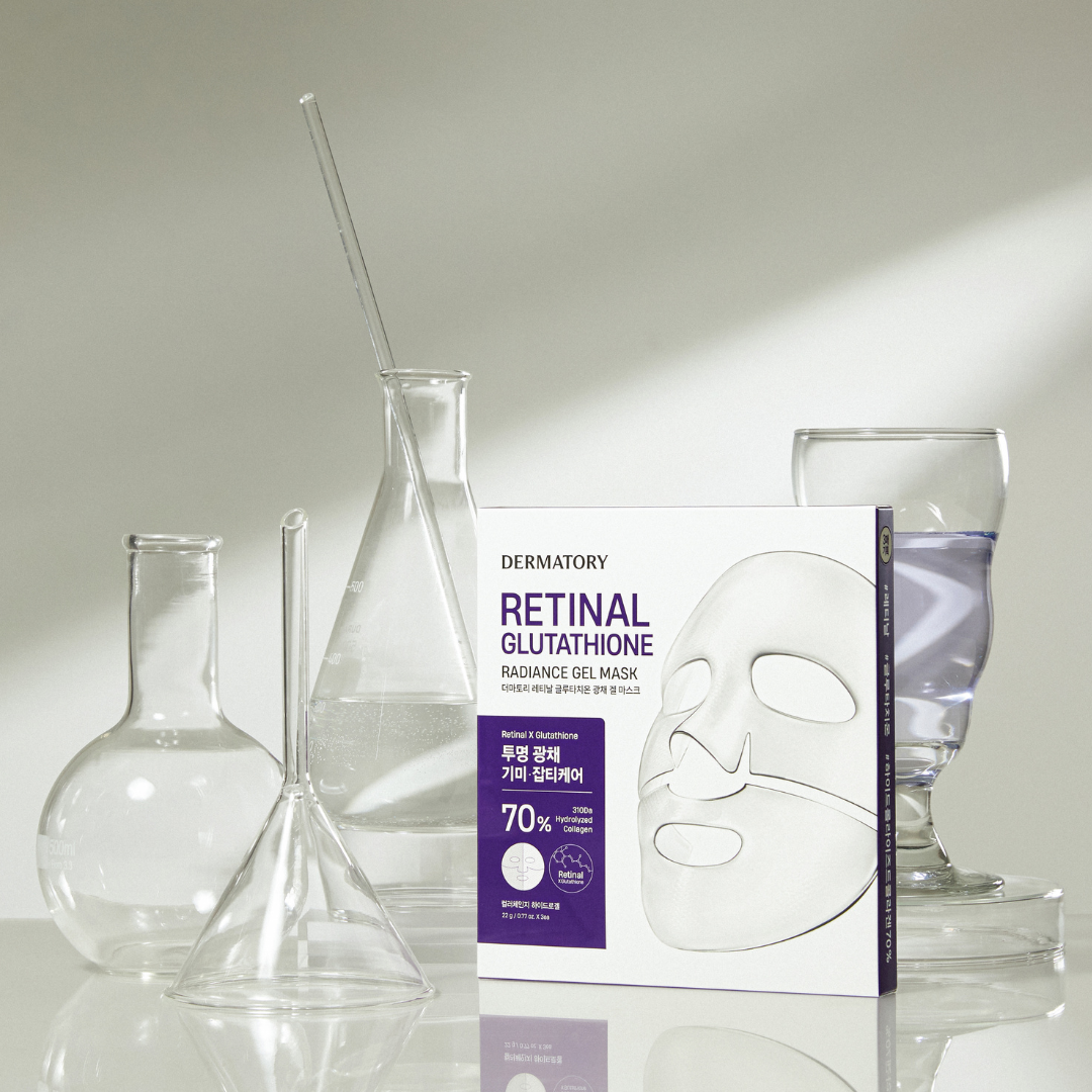 Dermatory Retinal Glutathione Radiance Gel Sheet Mask showing a sleek, hydrating sheet mask designed for brightening skin.
