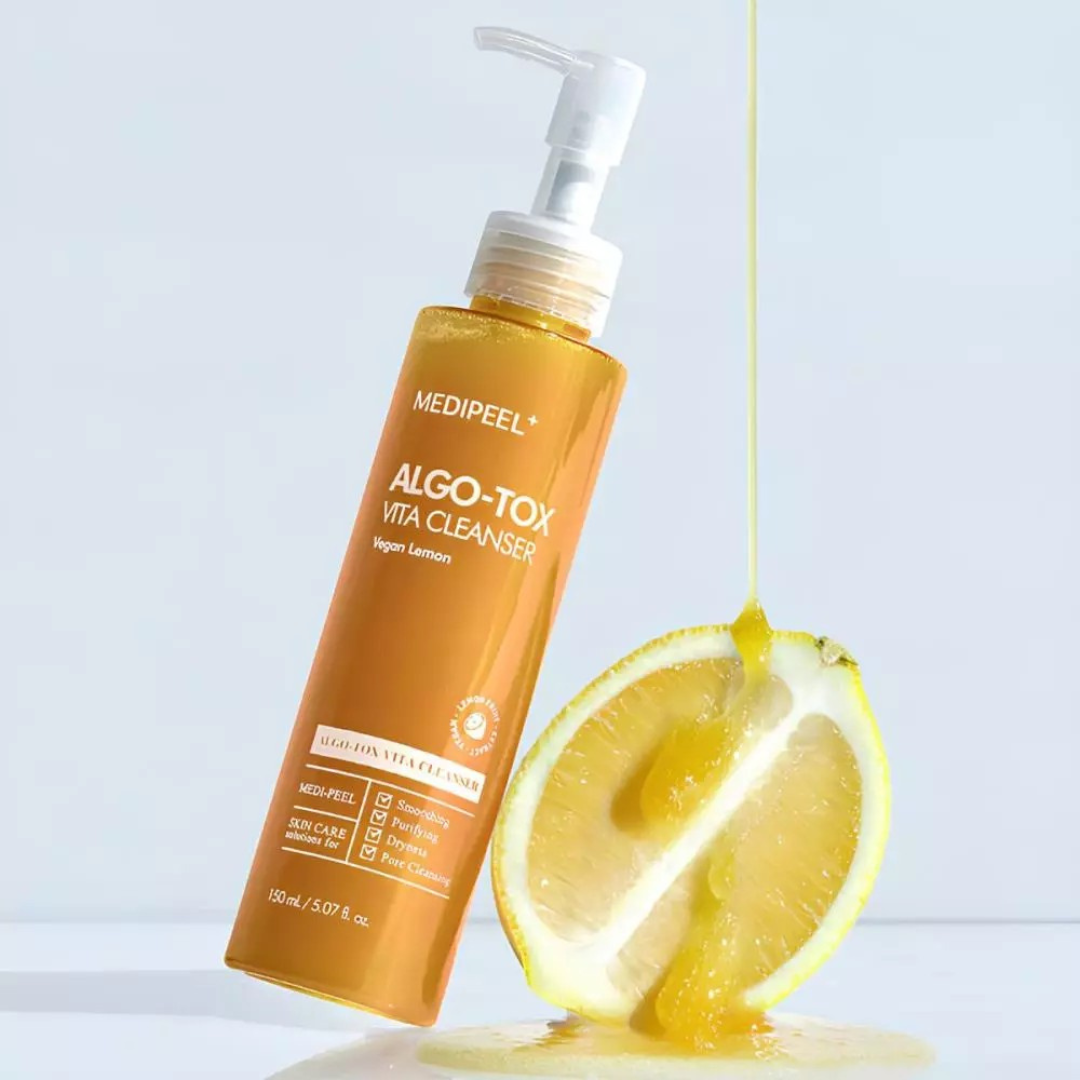 Medipeel+ Algo-Tox Vita Cleanser gel and foam in a 150ml bottle, suitable for skincare cleansing routines.