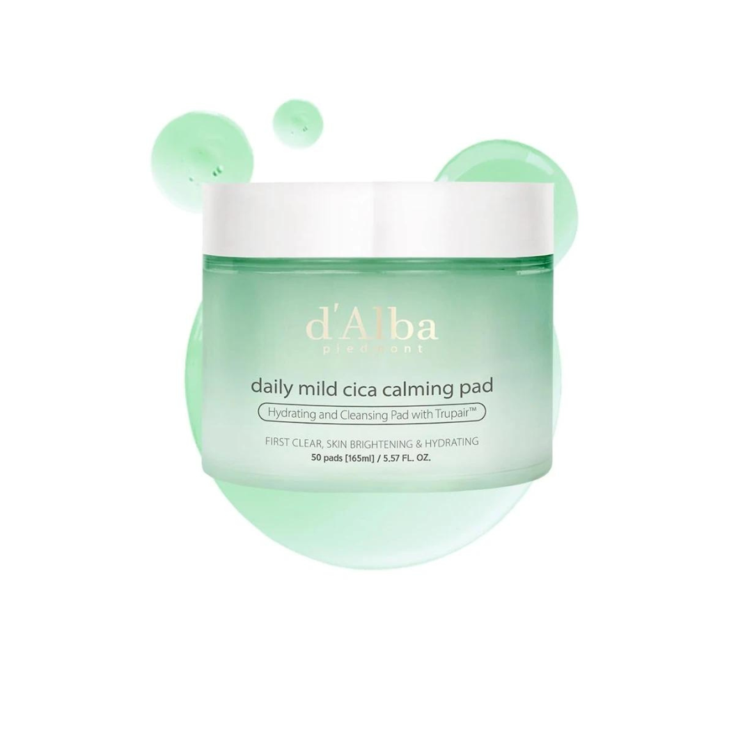 d'Alba Daily Mild Cica Calming Toner Pad with 50 soothing, calming pads for gentle skin care and hydration.