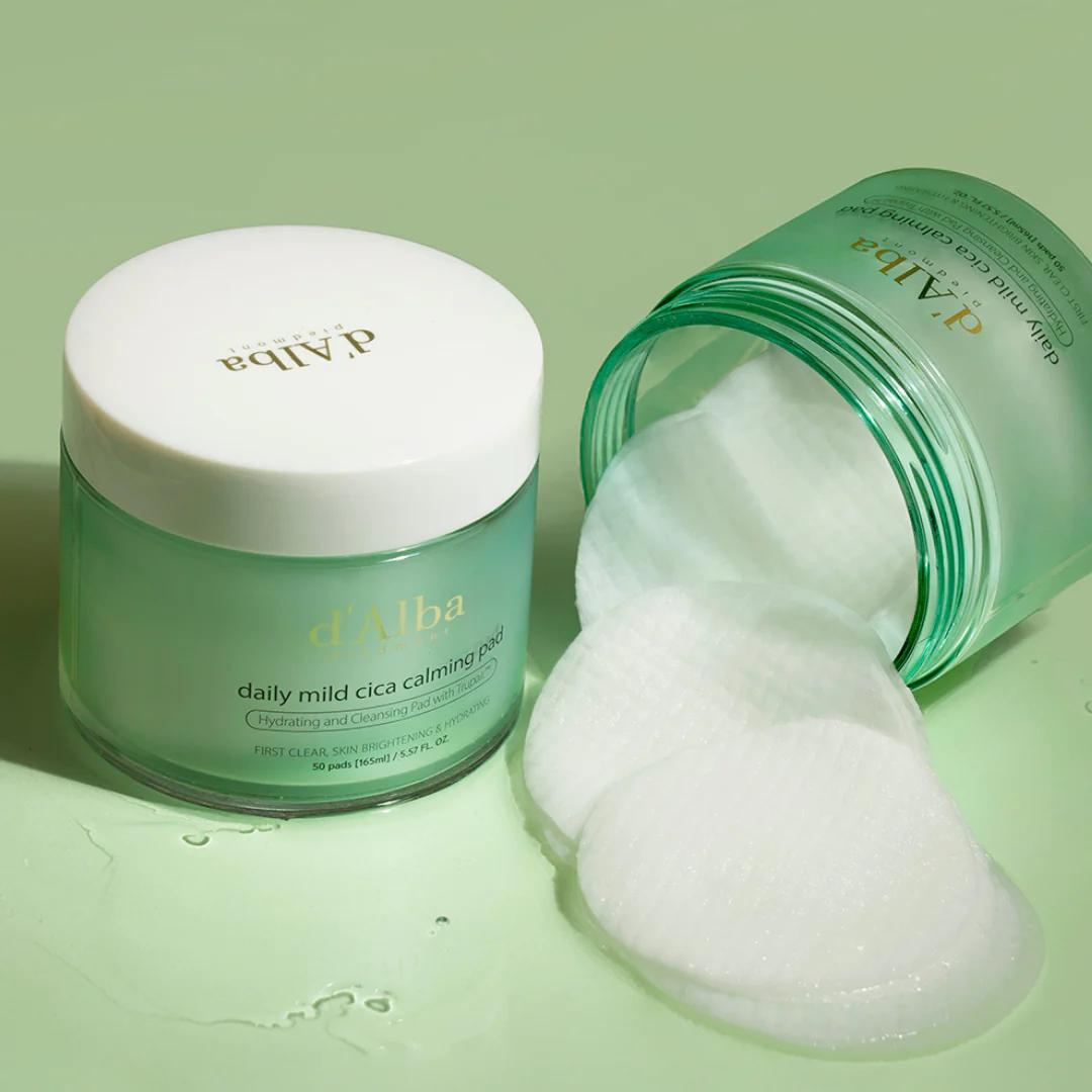 d'Alba Daily Mild Cica Calming Toner Pad with 50 soothing, calming pads for gentle skincare.