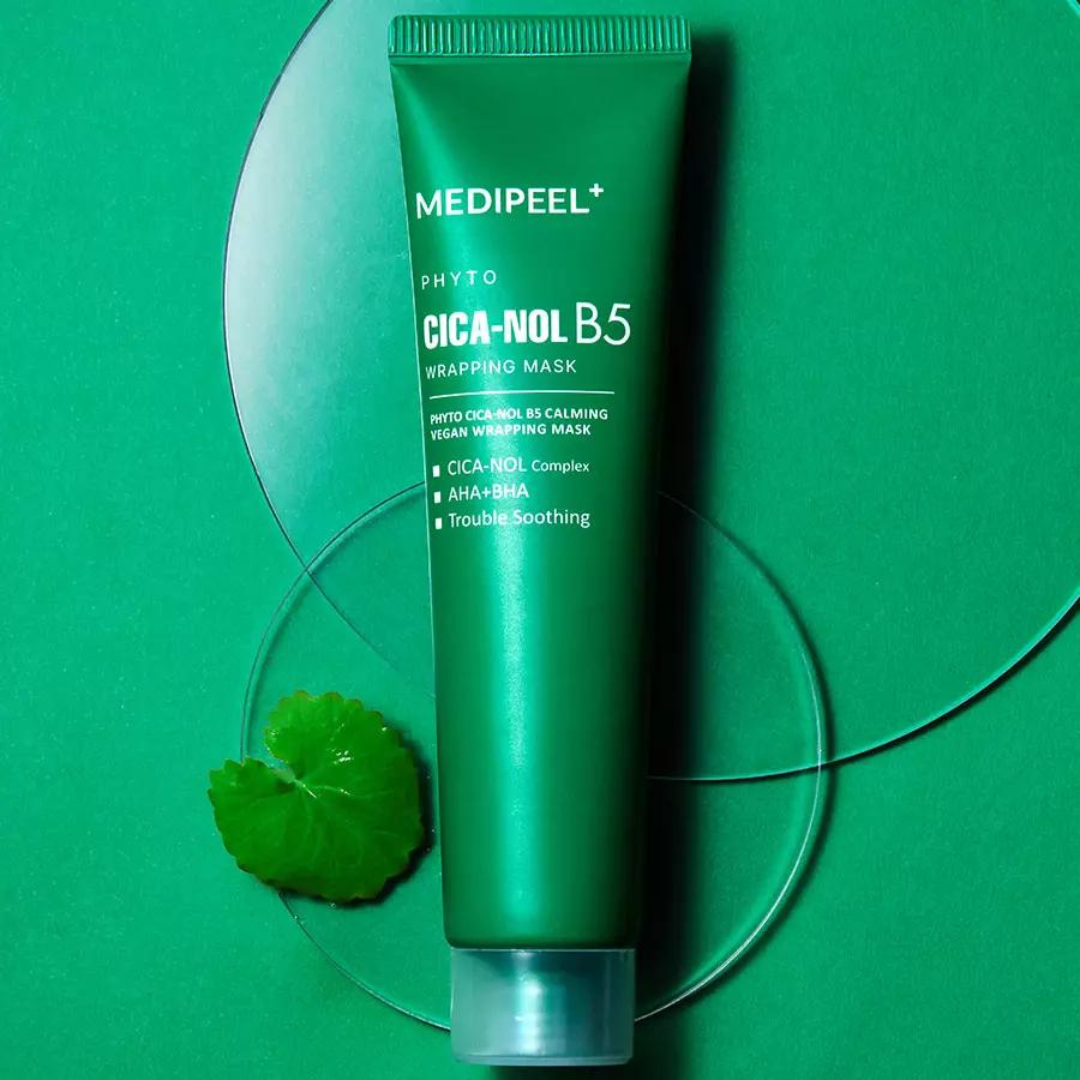MEDIPEEL+ Phyto Cica-Nol B5 calming wash-off mask in 70ml jar, featuring soothing ingredients and a creamy texture.