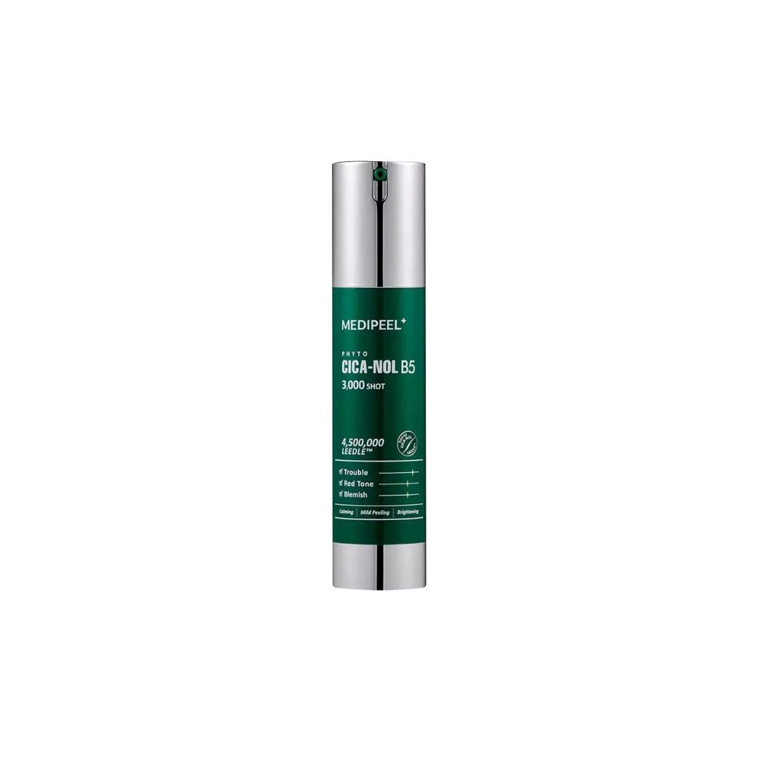 MEDIPEEL+ Phyto Cica-Nol B5 Essence shot serum 50ml bottle with dropper, clear liquid inside, designed for skin nourishment and healing.