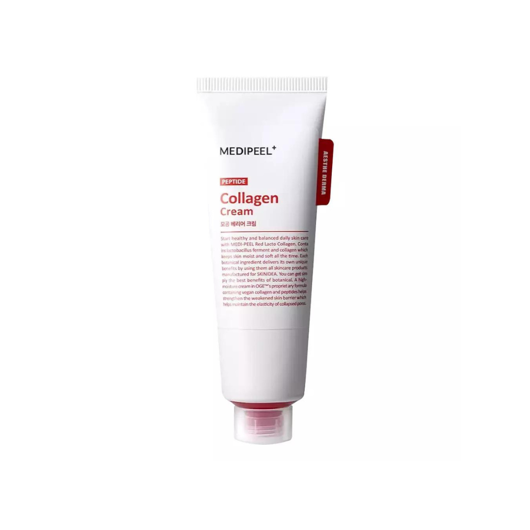 Red MEDIPEEL+ Lacto Collagen Barrier Cream in 80ml jar, face moisturizer with nourishing and hydrating properties