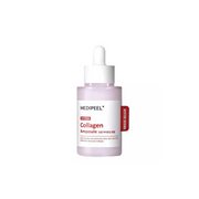 Red Lacto Collagen Tightening Ampoule by MEDIPEEL+ in a 50ml bottle, featuring a sleek red packaging and dropper applicator.