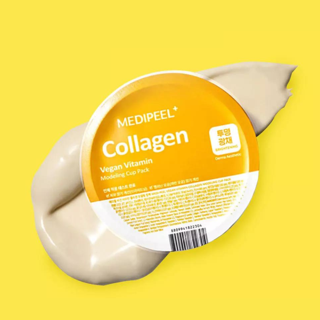Vegan Vitamin Collagen Modeling Mask pack by MEDIPEEL+ showing the 28g skincare product with applicator and packaging detail