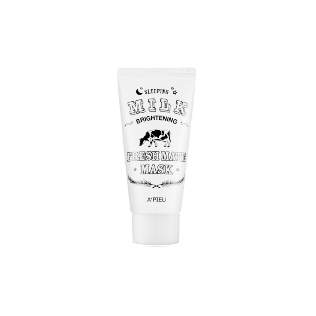 A'pieu Fresh Mate Milk Mask Brightening wash-off mask in a 50ml jar with fresh, creamy texture for radiant skin.