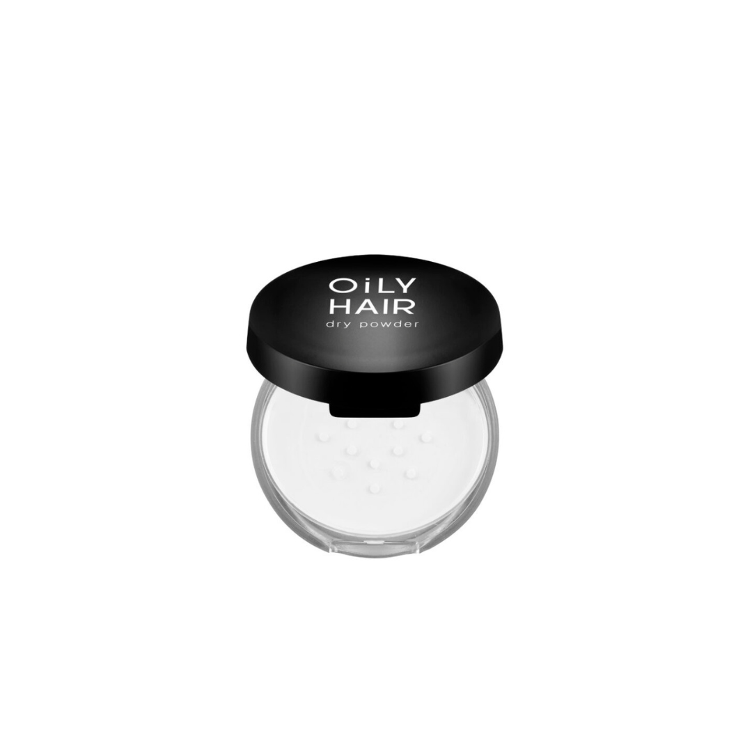 A'pieu oily hair dry powder in a sleek container, designed for styling oily hair and absorbing excess oil.