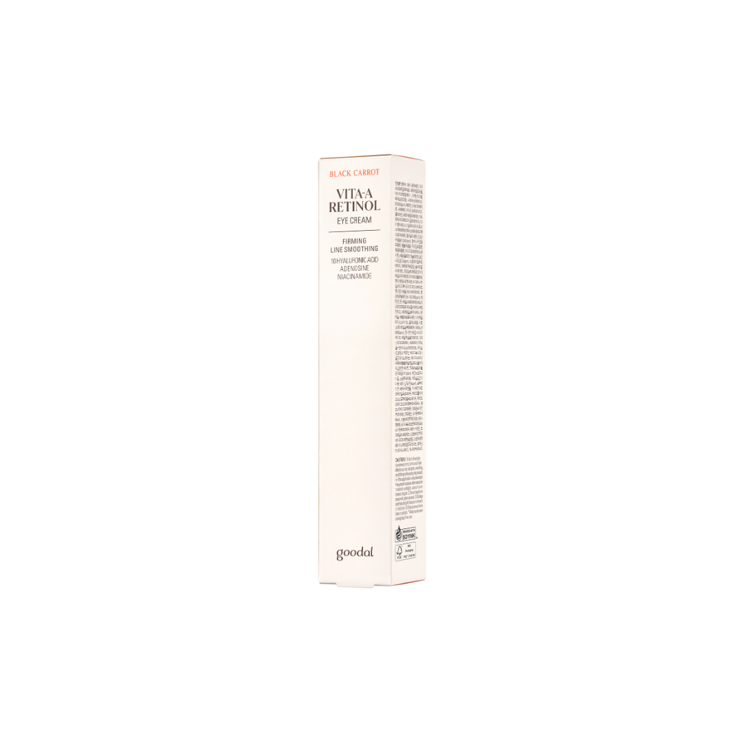 Black Carrot Vita-A Retinol Firming Eye Cream by Goodal in a 30ml tube, shown in a close-up image.