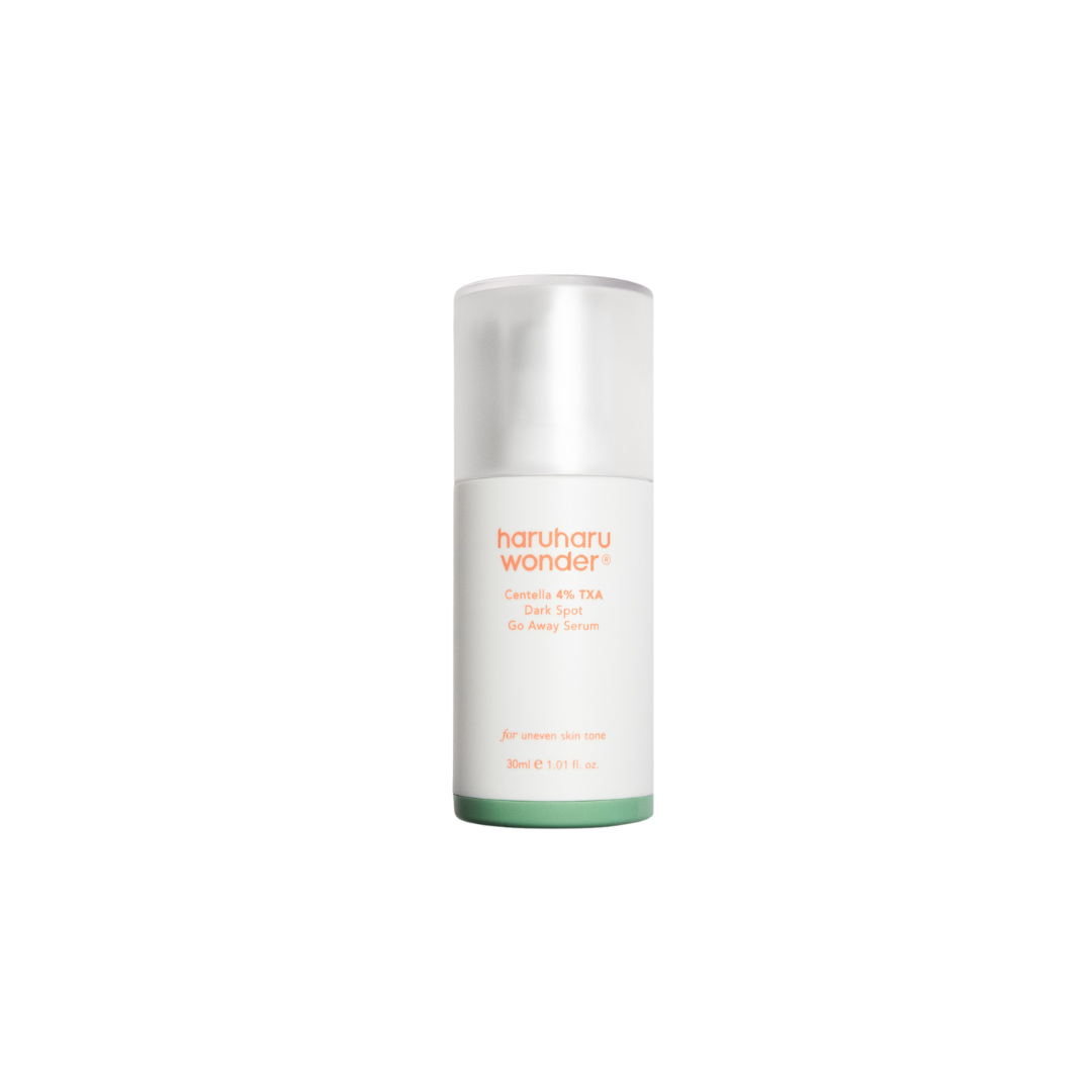 Haruharu Wonder Centella 4% TXA Gel Serum 30ml bottle with clear packaging and label, showing the serum's texture and branding.