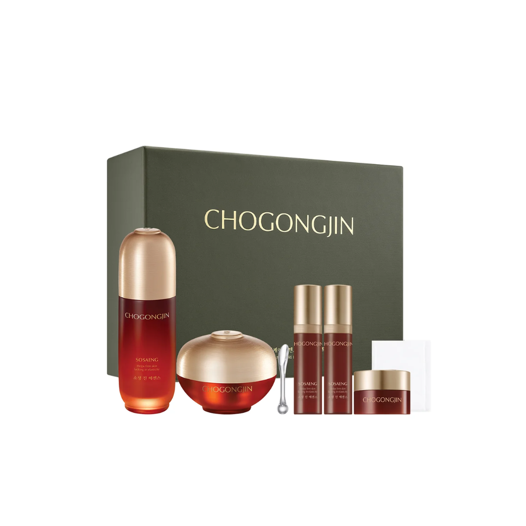 Chogongjin Sosaeng Intense Skincare Set with two products, featuring bottles and containers for a complete skincare routine.