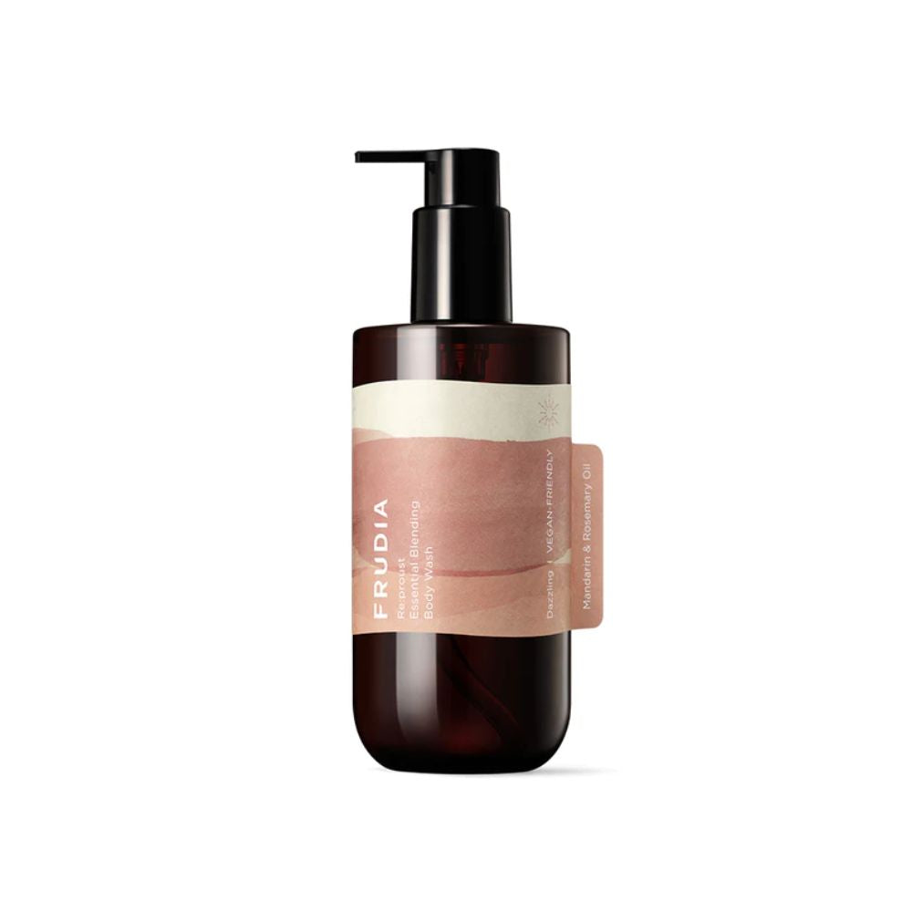 Frudia Re:proust Essential Blending Body Wash Dazzling 300ml in a sleek bottle, with a bright, colorful label and refreshing design.