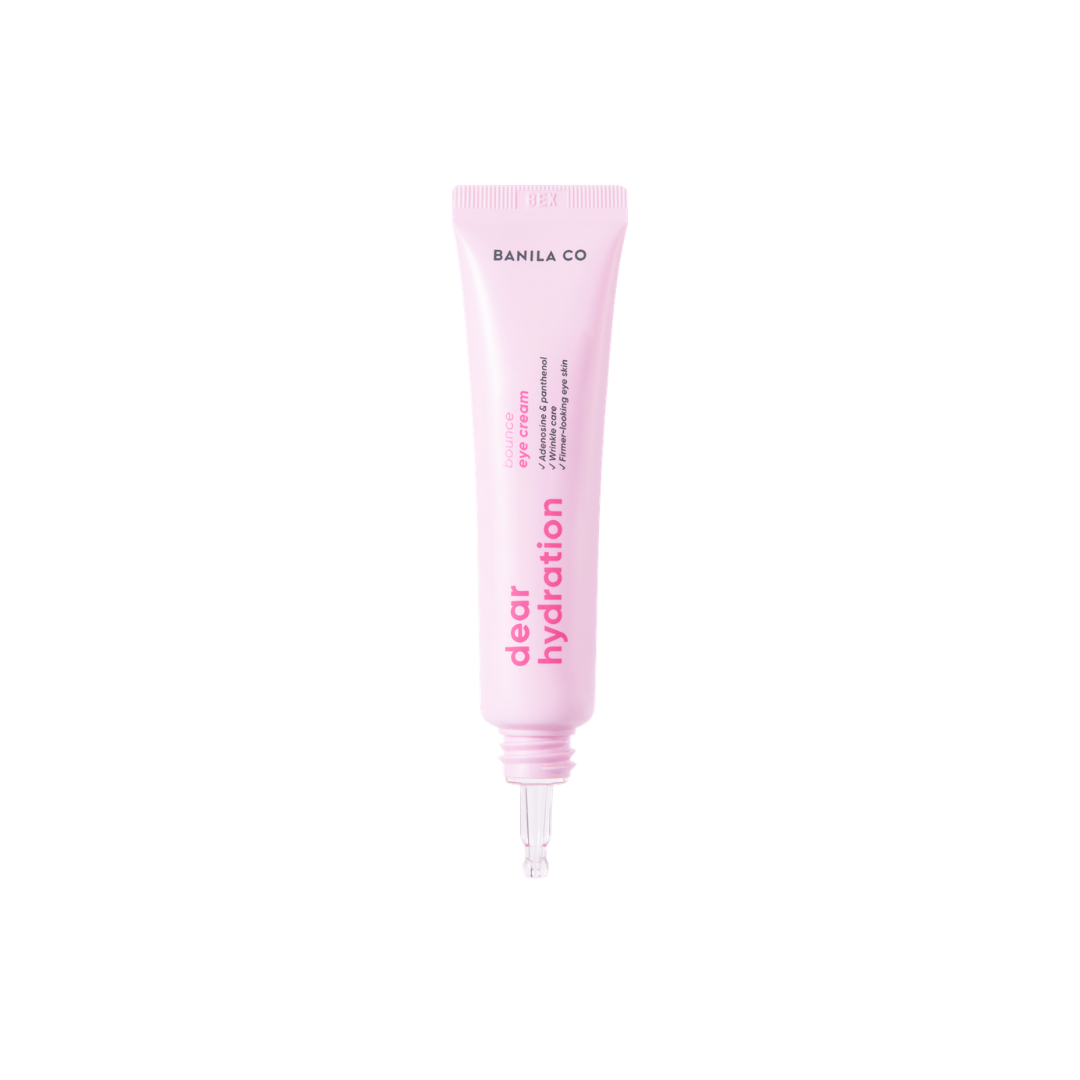 Banila Co Dear Hydration Bounce Eye Cream 20ml jar showing smooth cream texture and sleek packaging for brightening and hydration.