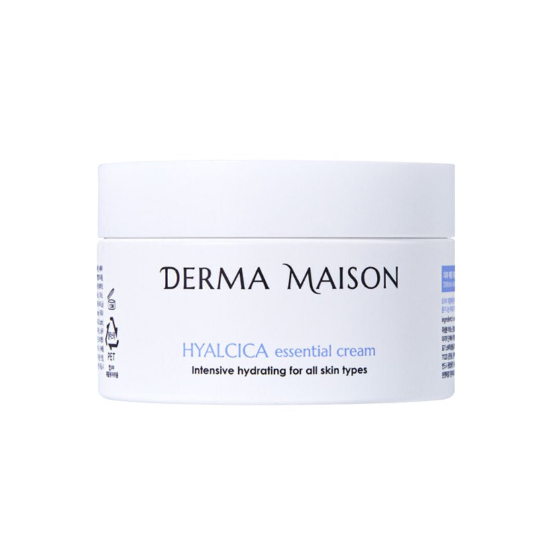 Derma Maison Hyalcica Essential Cream face moisturizer jar with 200ml of hydrating skincare product.