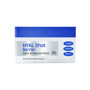Dermatory Hyal Shot Barrier Daily Ampoule Mask B5 sheet mask, 30-piece pack, featuring hydrating and soothing skincare ingredients.