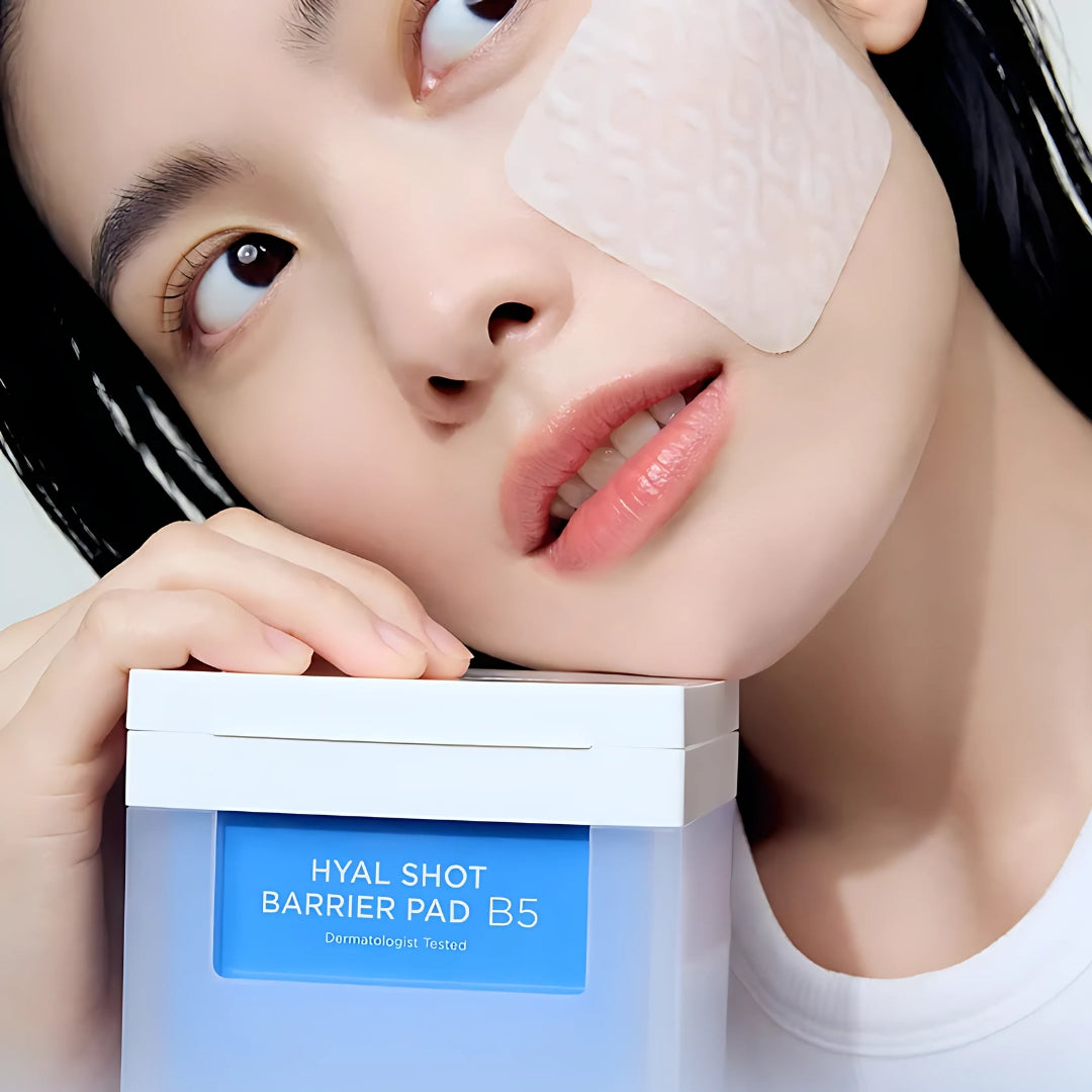 Dermatory Hyal Shot Barrier Pad B5 toner pads, 70 pcs, with soothing ingredients for skin hydration and barrier protection.